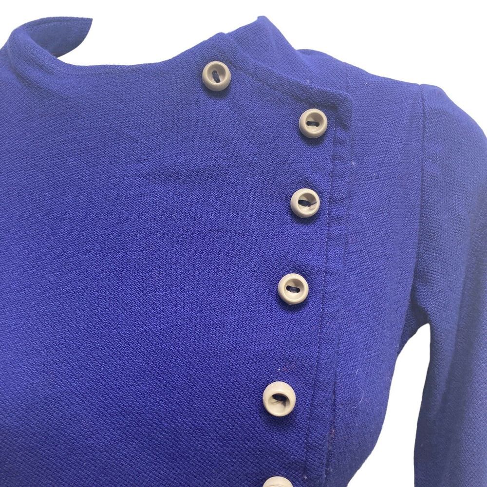 Vintage  1960s 1970s Mini Dress Size XS S Hand Tailored Belt buttons A‎ Line - Picture 3 of 15